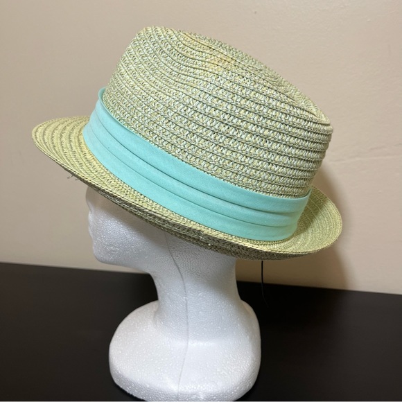 Vince Camuto Paper Straw Fedora Teal Ribbon - Picture 3 of 12